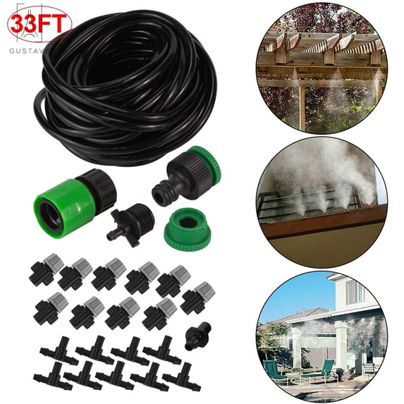 GustaveDesign 33FT Hose Air Misting Cooling System, Patio Misting System with 10pcs Mist Nozzle, Outdoor Misting Kit for Patio Garden Trampoline for Waterpark