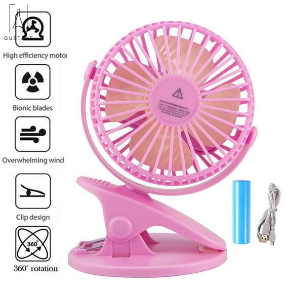 GustaveDesign 360° Adjustable Mini Clip Cooling Fan Portable Battery USB Rechargeable 2 in 1 Desk Fan for Car baby Stroller Office Camping "Pink"