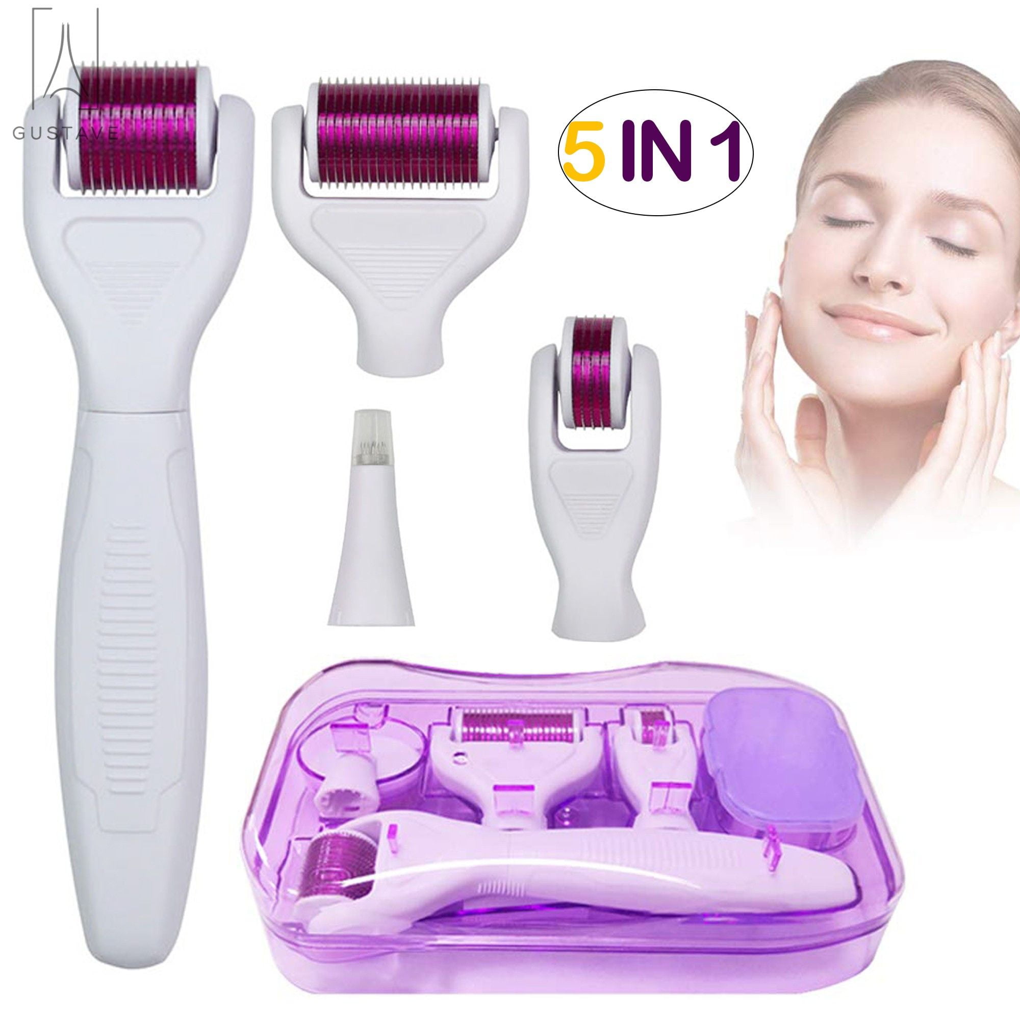 GustaveDesign 5in1 Derma Roller 0.25 mm Titanium Microneedle Kit For
