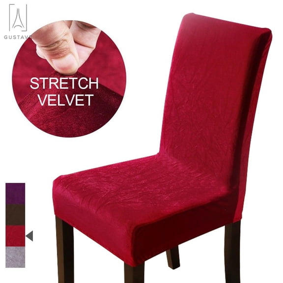 GustaveDesign 6 Pack Velvet Stretch Dining Chair Slipcovers Large Soft Removable Chair Protectors Home Decor Dining Chair Covers "Red"