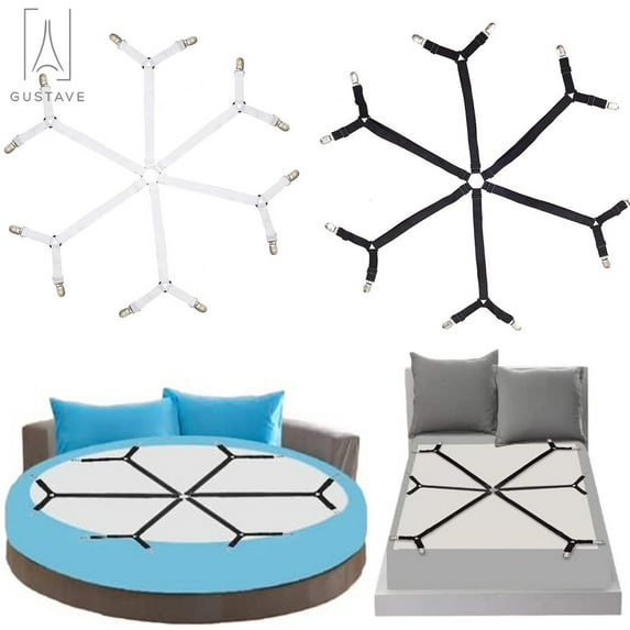 GustaveDesign Bed Sheet Clips 3 Way 6 Sides Adjustable Elastic Heavy Duty Triangle Bedsheet Clip, Fit Round and Square Mattresses Grippers Fasteners Suspenders "Black"