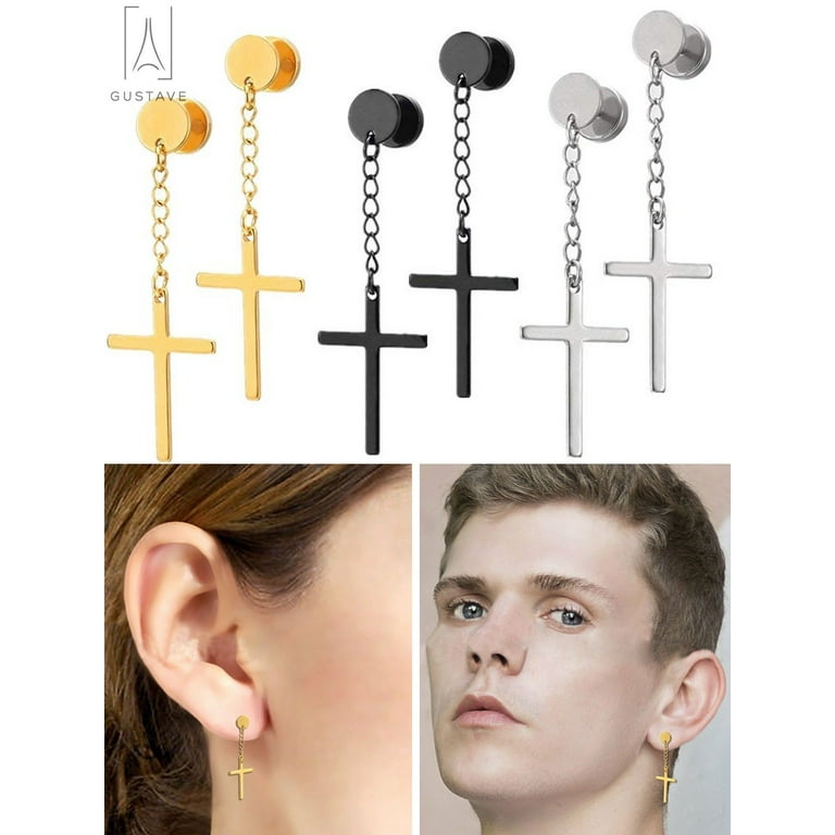 Mens dangle cross earrings outlet