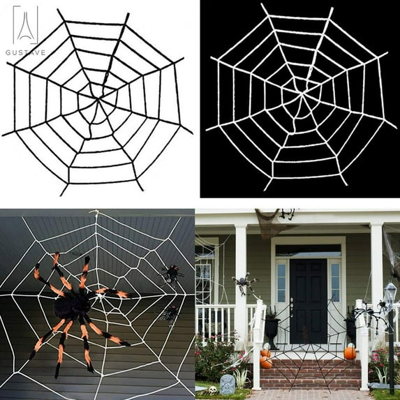 GustaveDesign Halloween Giant Spider Web Decorations, 4.92 feet Round Spider Web, Halloween Outdoor Yard Decor (4.92ft Black Spider Web)