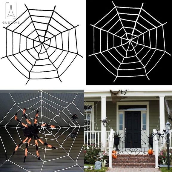 GustaveDesign Halloween Giant Spider Web Decorations, 4.92 feet Round Spider Web, Halloween Outdoor Yard Decor (4.92ft White Spider Web)
