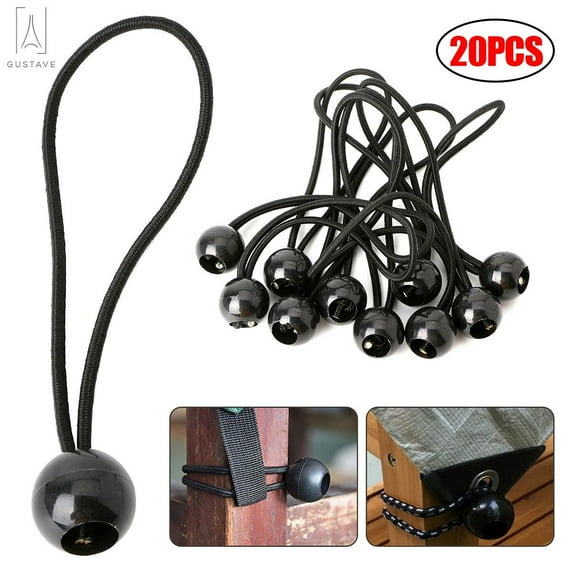 GustaveDesign Heavy Duty 6 inch Ball Bungee Cord Tie Down Strap for Canopy, Tarp, Straps, Tent, Poles and Wires, Black (Pack of 20)