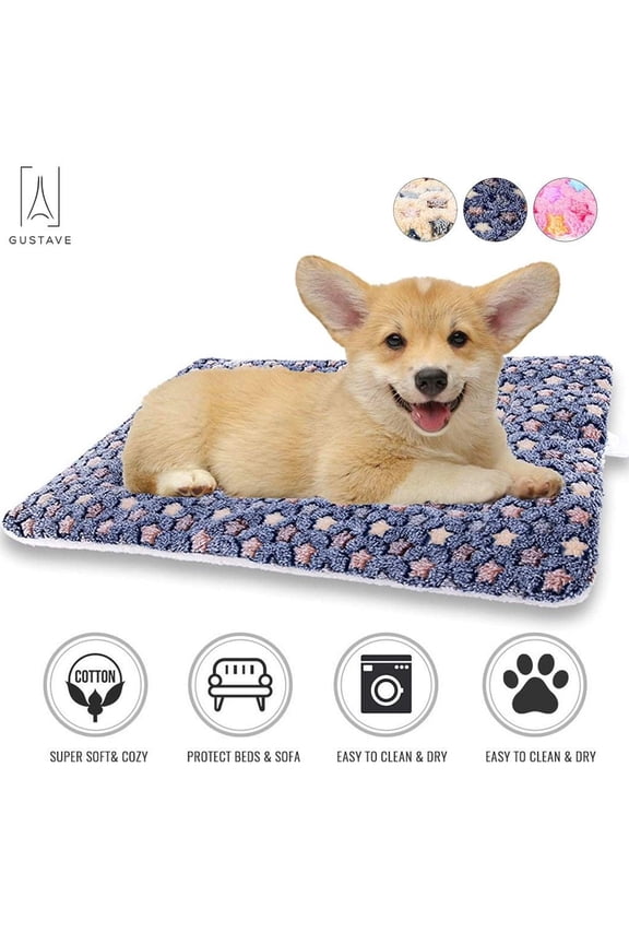 Dog Pet Sleep Mat Soft Warm Reversible Fleece Crate Bed Mat Kennel Pad Cage Cushion for Large Small Medium Dog Cat "Blue, M"