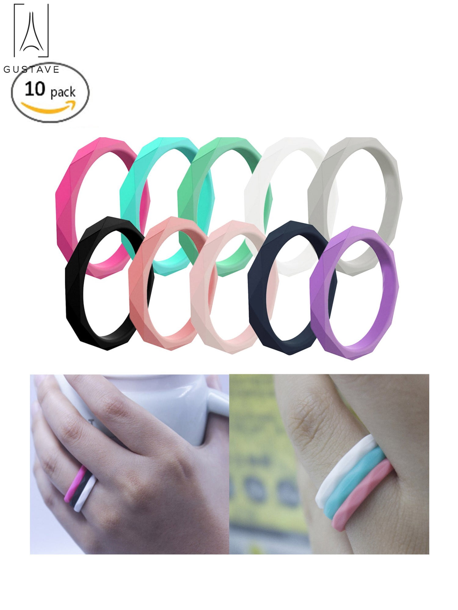 GustaveDesign Pack of 10 Stackable Silicone Wedding Rings for Mother's ...