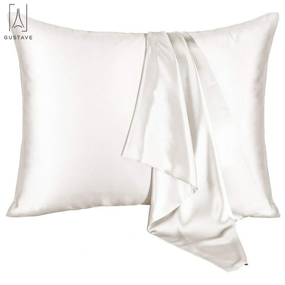 GustaveDesign Satin Silk Pillowcase for Hair and Skin Health, Both Sides Silk Pillow Cover with Envelope Closure (White,King)