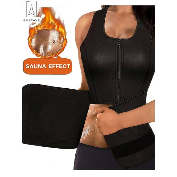 GustaveDesign Waist Trainer Corset Sauna Sweat Zipper Vest With Adjustable Waist Trimmer Shapewear Slimming Control Tummy "Size XXL"