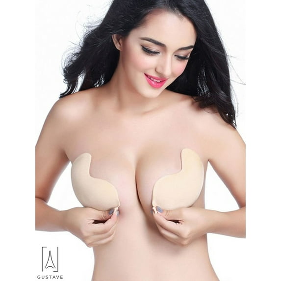GustaveDesign Women Push Up Strapless Invisible Bra Backless Adhesive Sexy Seamless Bra Breast Life Nipple Cover "C Cup,Skin"