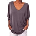 thumbnail image 1 of GustaveDesign Womens Plus Size V Neck Loose Blouse 3/4 Sleeve Back Buttons T Shirts Casual Solid Tops For Summer Fall "Gray, XL", 1 of 9