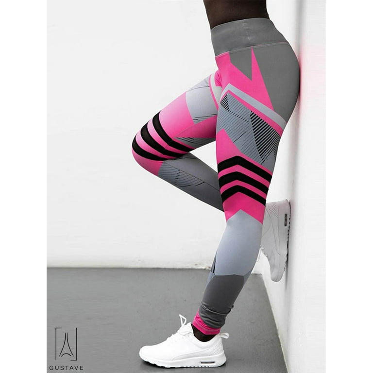 GustaveDesign Woomen Hight Waist Yoga Pants Tummy Control Workout 3D  Printed Leggings Sexy Stretch Sport Trousers Athletic Pants Pink, XL 