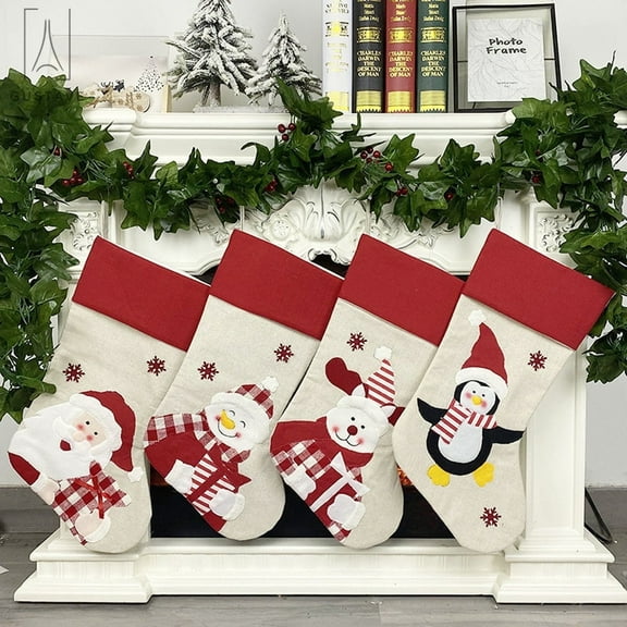 Gustave 18.5" Large Christmas Stockings Decorations, Elk Fireplace Hanging Stockings for Family Holiday Decor