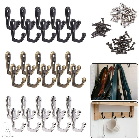 Gustavedesign 10PCS Robe Hook Retro Towel Cloth Hanger Hat Jewelry Coat Hooks Wall Mounted Single Prong Hooks Heavy Duty Hardware Decorative & Free Screws "Black"