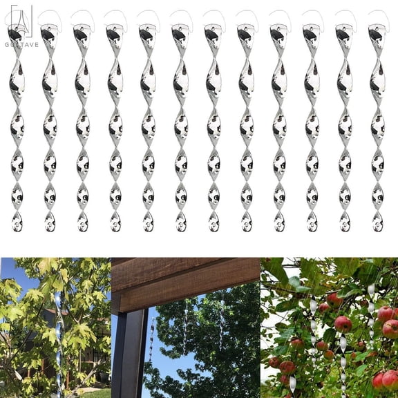 Gustavedesign 12Pcs Bird Deterrent Rods Hanging Reflective Pest Repellent Twisting Rods for Scaring Repelling Birds Home