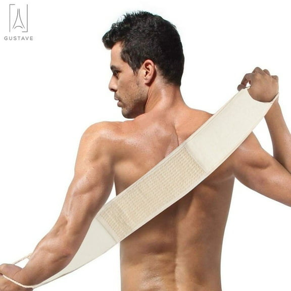 Gustavedesign 1Pc Exfoliating Loofah Back Scrubber for Bath Shower Dual Sided Shower Sponge Brush with Long Handle, Deep Clean & Invigorate Your Skin