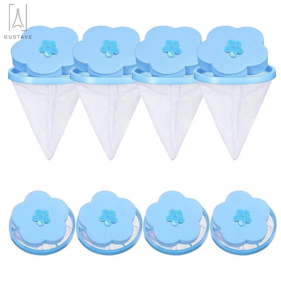 Gustavedesign 4PC Reusable Washing Machine Lint Catcher Household Filter Bag Laundry Ball Mesh Bag Hair Filter Net Pouch Washer Hair Pet Fur Catcher, Blue