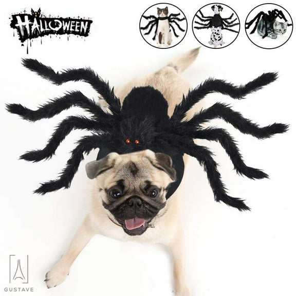 Gustavedesign Dog Cat Halloween Spider Costume, Festival Pet Accessories Dress up Furry Giant Spider Costume for Cat, Small Large Dog "L Size"