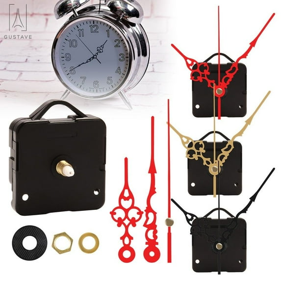 Gustavedesign Quartz Wall Clock Movement Mechanism with 1 Pair of Hands, Silent Sweep Clock Motor Movement Kit for DIY Repair Parts Replacement (Shaft Length 0.61 Inch, Red)