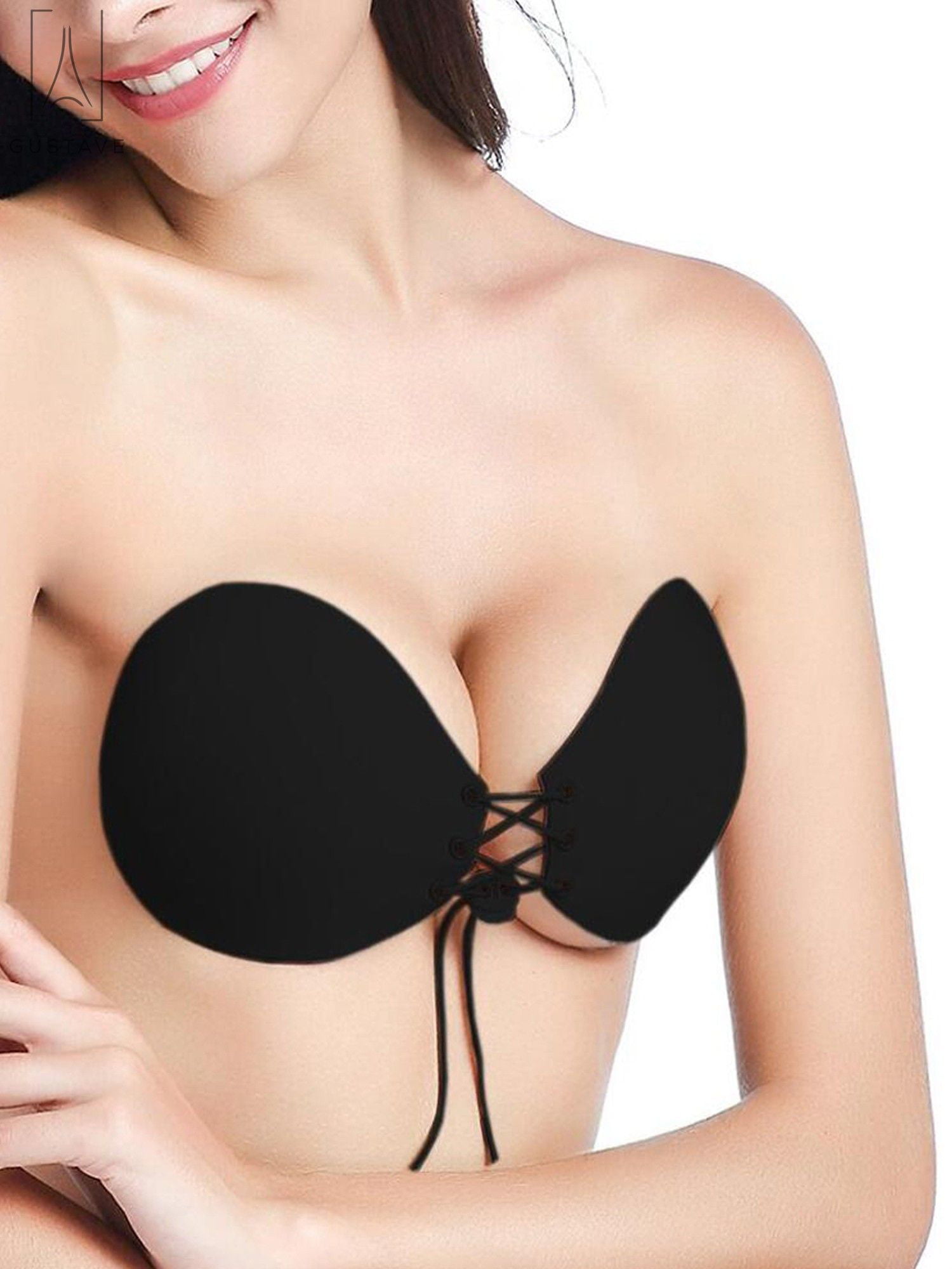 Gustavedesign Women's Strapless Backless Self Adhesive Bra Push Up Silicone  Invisible Bras with Drawstring Suit For Dress Wedding Party D Cup, Nude