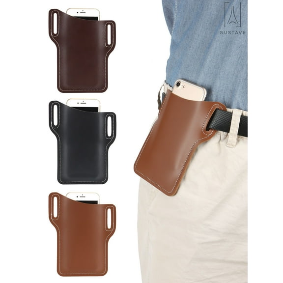 Gustavedesign Universal Cellphone Pouch Holster Vertical Leather Belt Pouch Hybrid Carrying Case Waist Bag with Belt Loop for iPhone 11 12 Pro X/XR Galaxy S20 S10, Brown