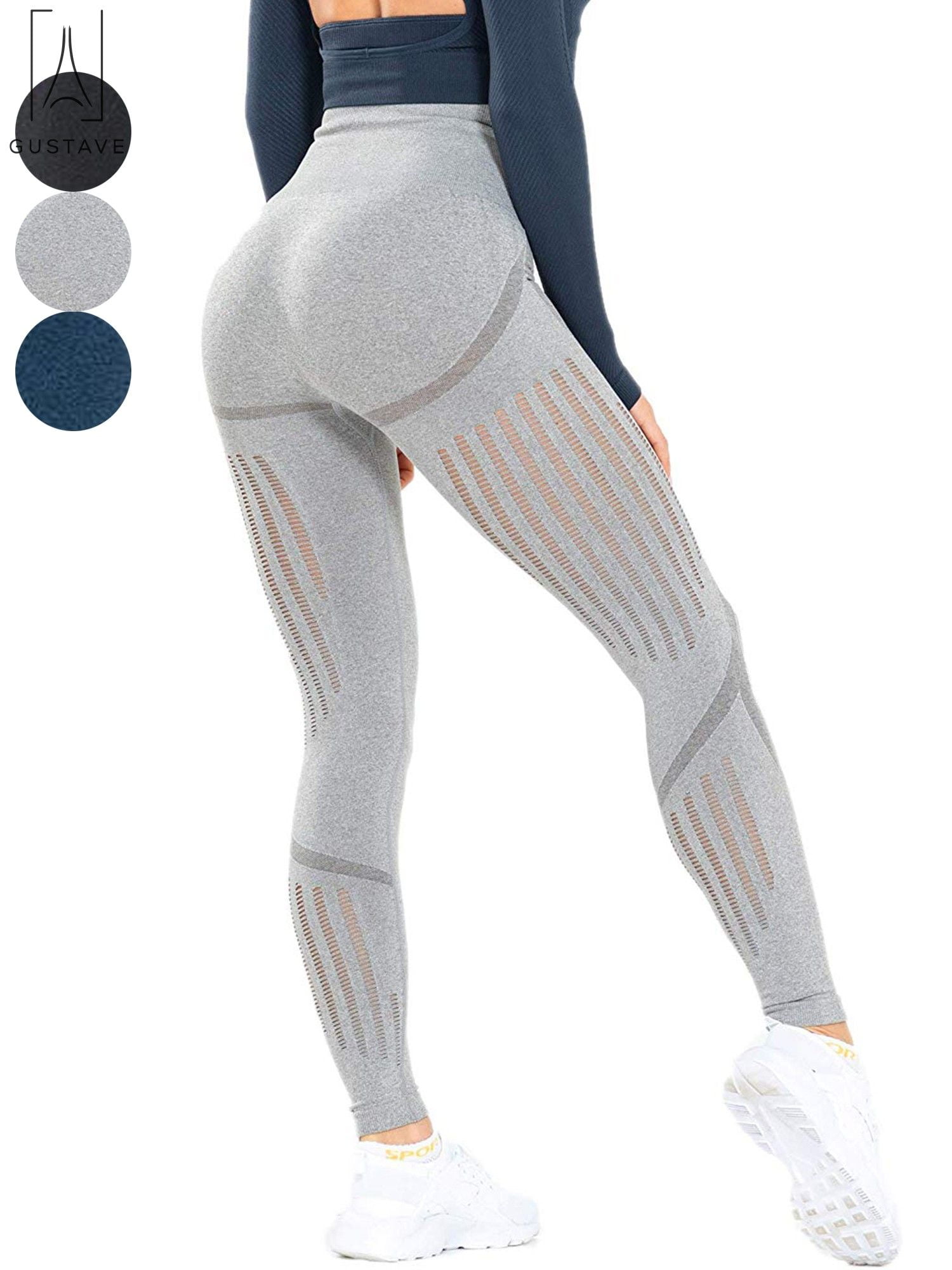 Gustave Women's High Waist Mesh Yoga Pants Capris Tummy Control Running  Workout Leggings Athletic Capri Pants with Pockets Black, S