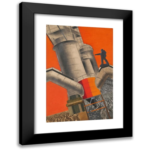 Gustavs Klucis 11x14 Black Modern Framed Museum Art Print Titled - Lenin and Socialist Reconstruction (1920)