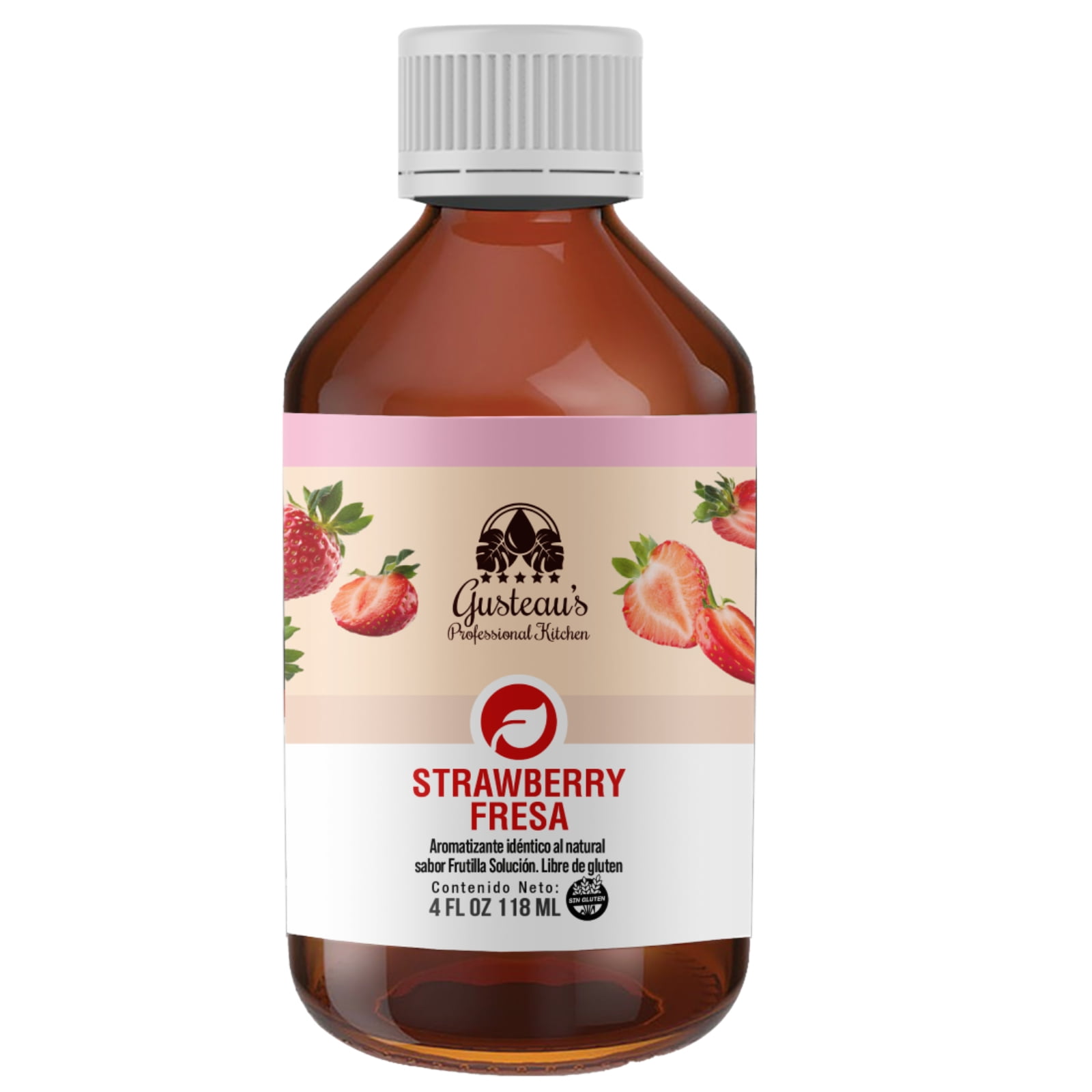 Gusteau's - Strawberry Flavor Bakery Emulsion, 4 fl oz (100ml) Alcohol Free, Sugar Free, Kosher (Strawberry)