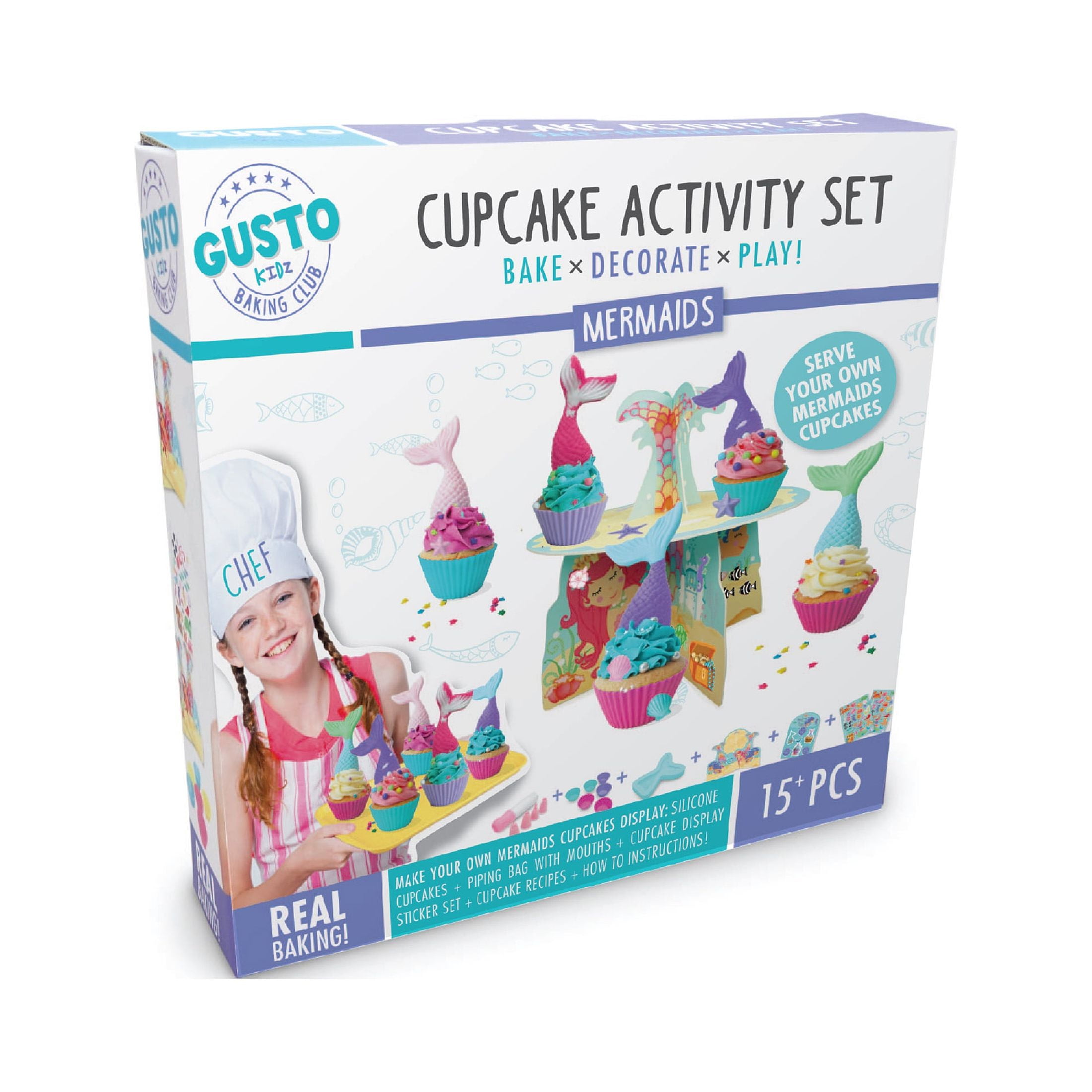 Gusto 15 Pieces Mermaids Cupcake ActivityToy Baking Set, Multi-color