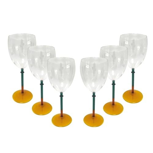 Gusto Buono 11.8oz Borosilicate Wine Glass, Amber and Sea Green Stem, Set of 6, Designed in Italy