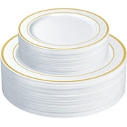 Gusto Fancy Plastic Plates Disposable Dinner Plates & Salad Plates Set, 60-Pack