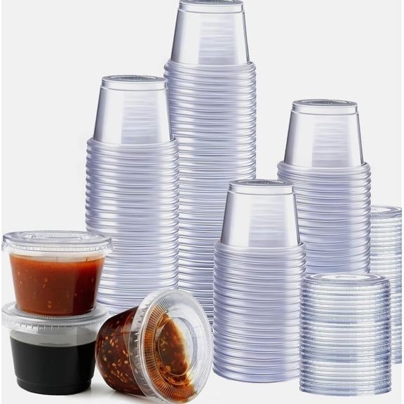 Gusto Jello Shot Cups with Lids 200 Count Clear Plastic Portion Containers 1 Oz, Clear