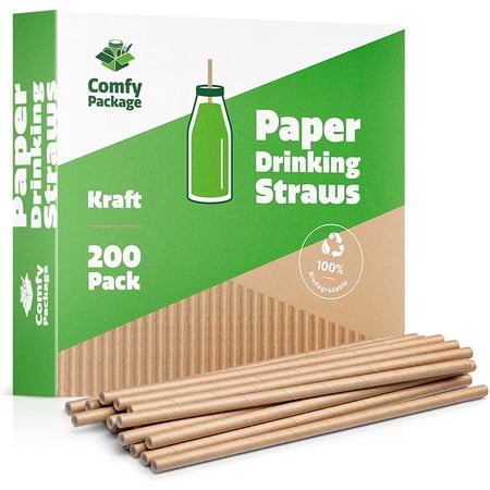 Gusto Kraft Paper Straws Disposable Biodegradable Drinking Straws, 200-Pack
