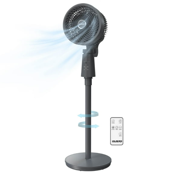 Gusto 40W Electric Fan, Oscillating Pedestal Fan with Remote and Adjustable Timer, 12”