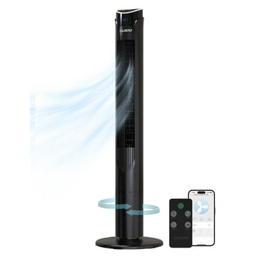 Tzumi Smart Tower Fan, Oscillating Standing Floor Fan with Remote, LED Display, and WiFi Function, 40" Black