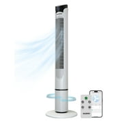 Tzumi 40" Smart Tower Fan, Bladeless Oscillating Standing Floor Fan with Remote, LED Display, and WiFi Function, White