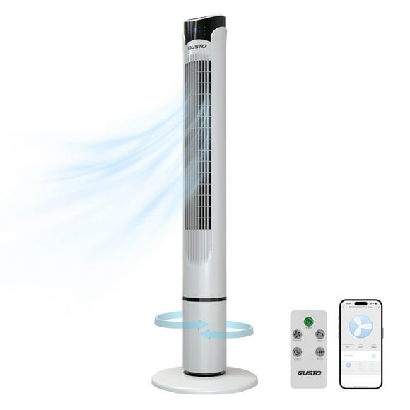 Tzumi 40" Smart Tower Fan, Bladeless Oscillating Standing Floor Fan with Remote, LED Display, and WiFi Function, White