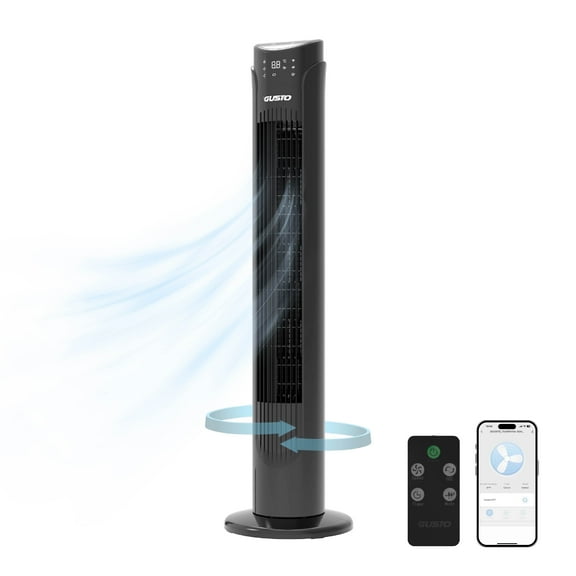 Gusto 33" Bladeless Tower Fan, 3-Speed Electric Fan with LED Display and WiFi Function, Black