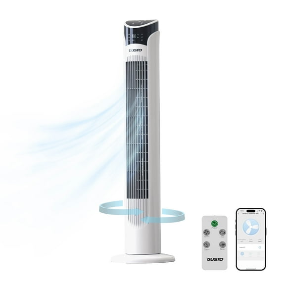 Gusto 33" Bladeless Tower Fan, 3-Speed Electric Fan with LED Display and WiFi Function, White