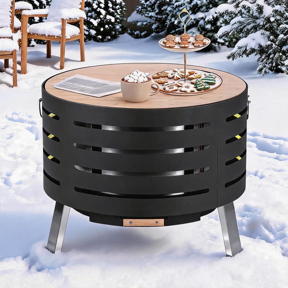 Gustowave 26 Inch Smokeless Fire Pit, 304 Stainless Steel Dual Combustion Wood Burning Pit with Lid Spark Screen Poker Carry Bag for Patio Camping