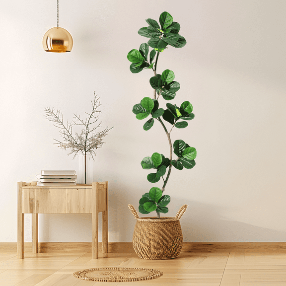 Gustowave Artificial Fiddle Leaf Fig Tree. 7 Ft Realistic Faux Plant Cement Base Adjustable Stems for Home Office Indoor Decor