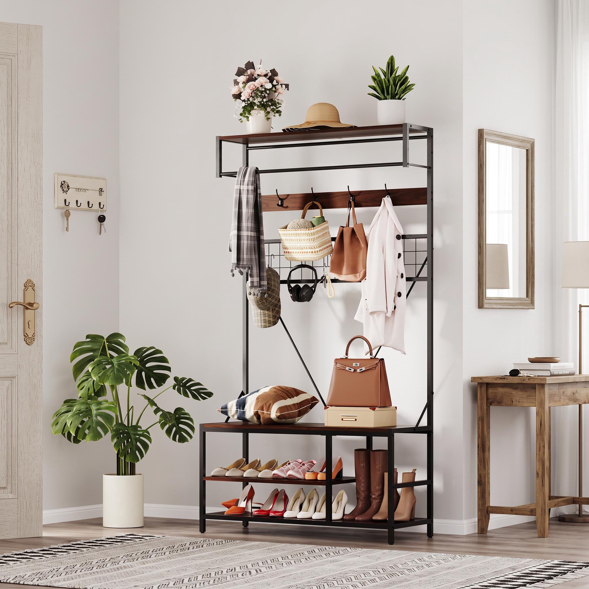 Gustowave, Entryway Storage , 5-in-1 Hall Tree, Metal & Wood with ...