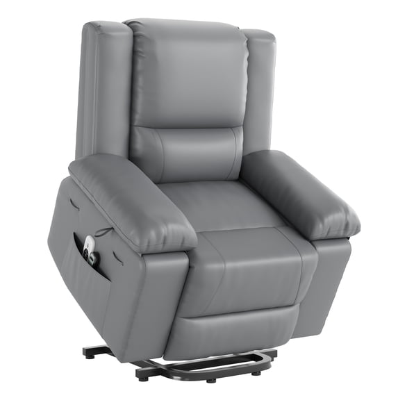 Gustowave Power Lift Recliner Chair, Heat & Massage PU Leather Electric Lift Chair, Adjustable Back and Legs, Heavy‑Duty for Elderly and Mobility‑Impaired Seniors, Gray