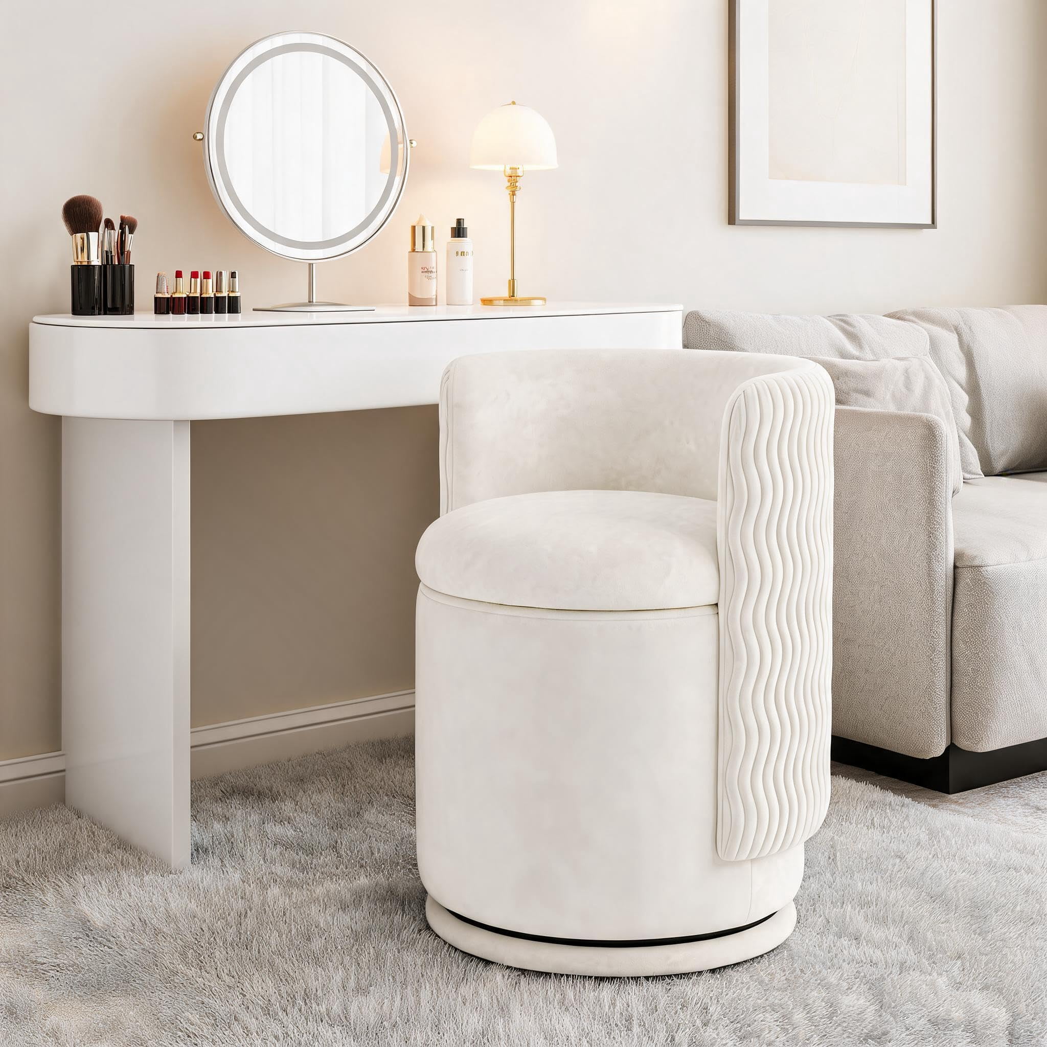 Gustowave Swivel Vanity Chair, Velvet Upholstered Barrel Accent Chair ...