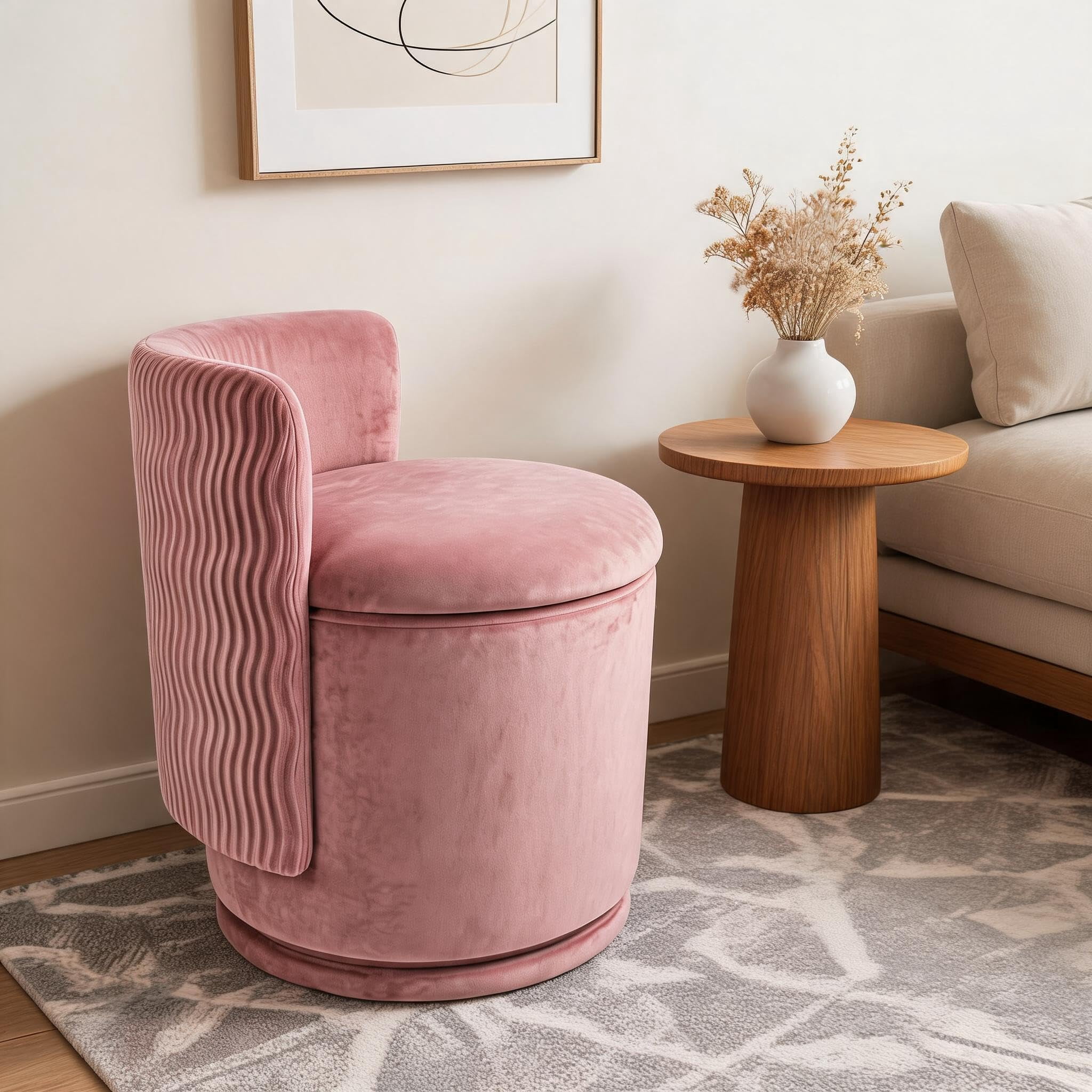 Gustowave Swivel Vanity Chair, Velvet Upholstered Barrel Accent Chair ...