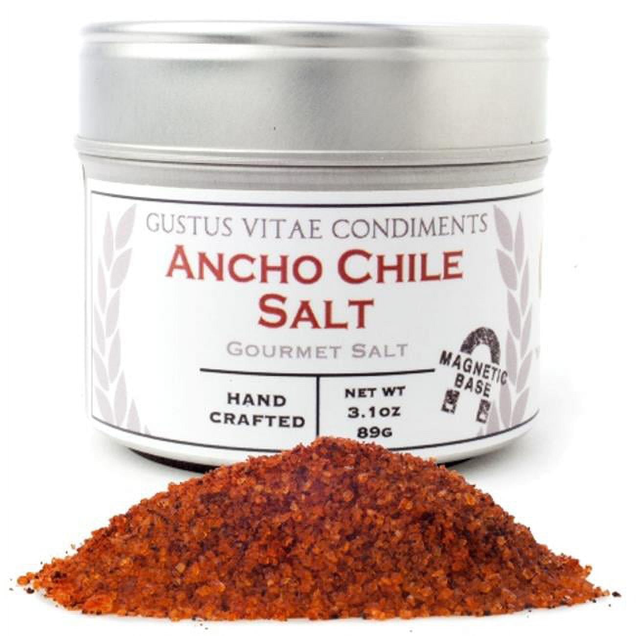 Gustus Vitae 3.1 oz. Ancho Chile Sea Salt In Magnetic Tins - Pack 4