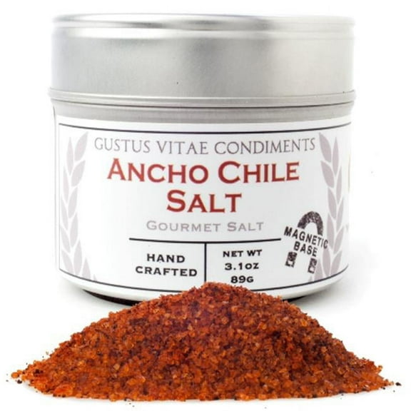 Gustus Vitae 3.1 oz. Ancho Chile Sea Salt In Magnetic Tins - Pack 4