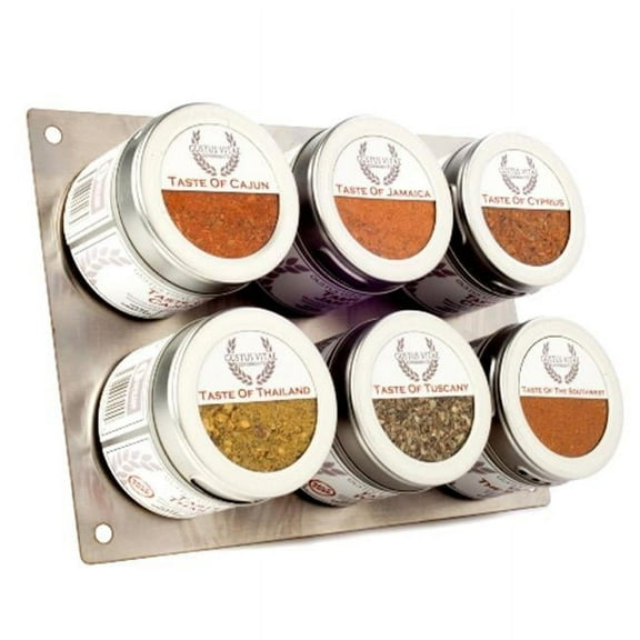 Gustus Vitae Cuisines Of The World Gourmet Spice Blend Collection - 6 Magnetic Tins