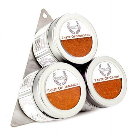 Gustus Vitae Fiery Flavors Gourmet Seasoning & Rub Collection - 3 Magnetic Tins