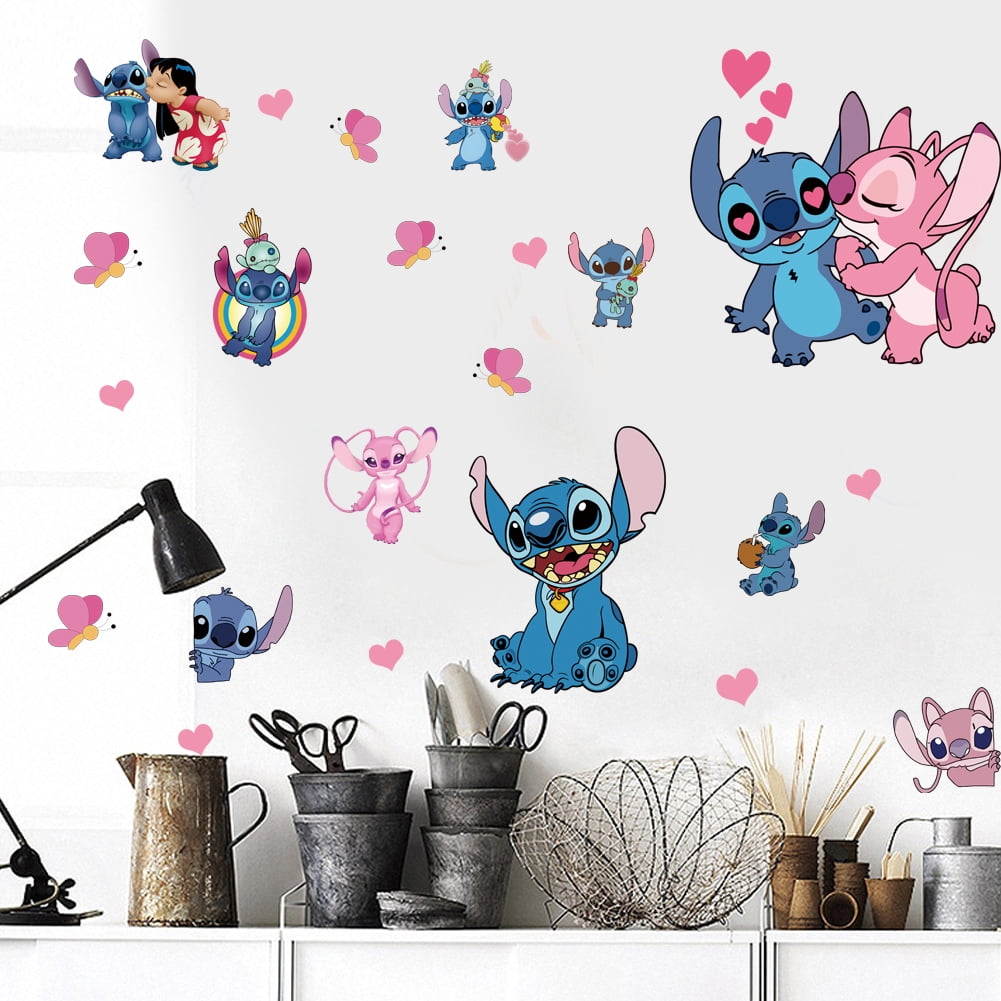 Gusuhome Lilo and Stitch Wall Sticker Cartoon Wall Decals DIY Peel and Stick Vinyl Wall Decor for Kid Girls Boys Bedroom Living Room House Fun